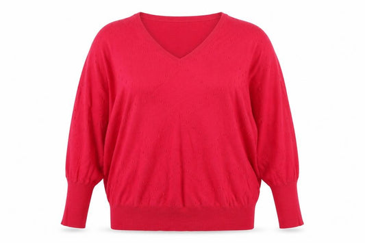 Next Women Pink V-Neck Textured Knit Jumper Size 16 L Balloon Sleeves