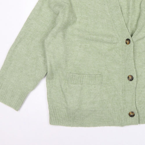 Monki Women Green XS V-Neck Button Knit Cardigan Pockets