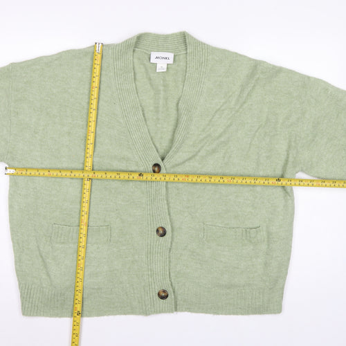Monki Women Green XS V-Neck Button Knit Cardigan Pockets