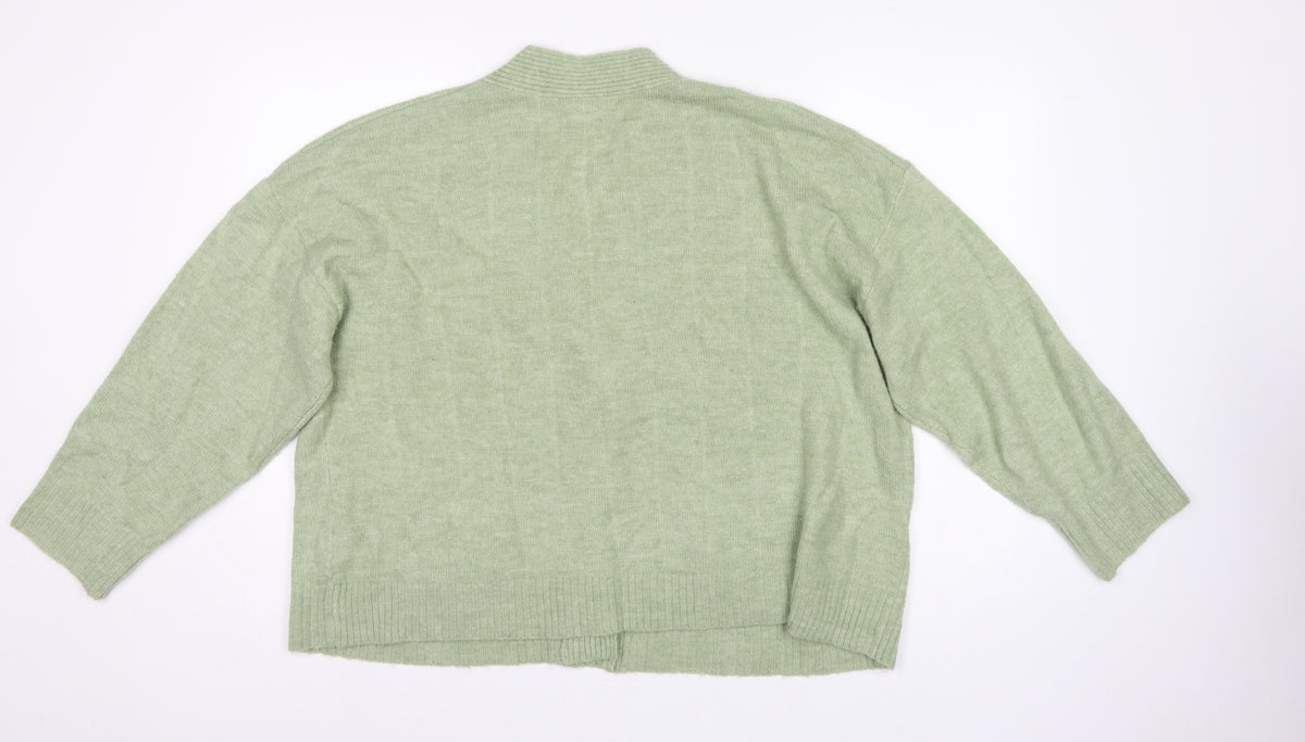 Monki Women Green XS V-Neck Button Knit Cardigan Pockets