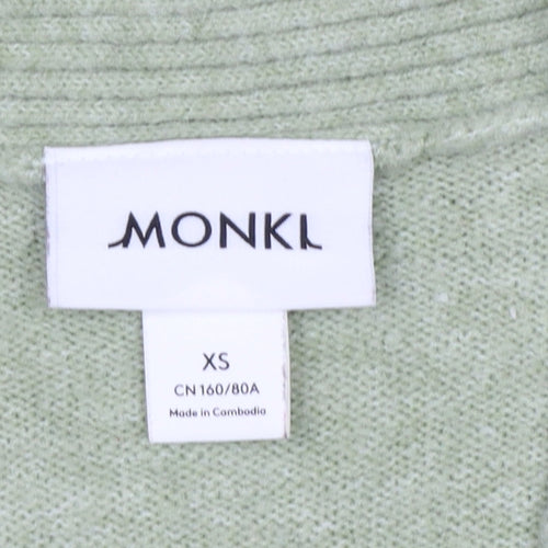 Monki Women Green XS V-Neck Button Knit Cardigan Pockets