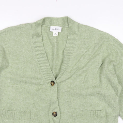 Monki Women Green XS V-Neck Button Knit Cardigan Pockets