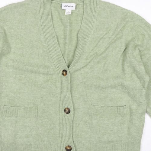 Monki Women Green XS V-Neck Button Knit Cardigan Pockets