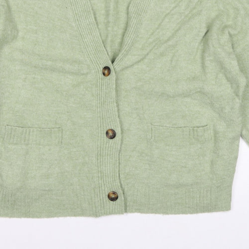 Monki Women Green XS V-Neck Button Knit Cardigan Pockets