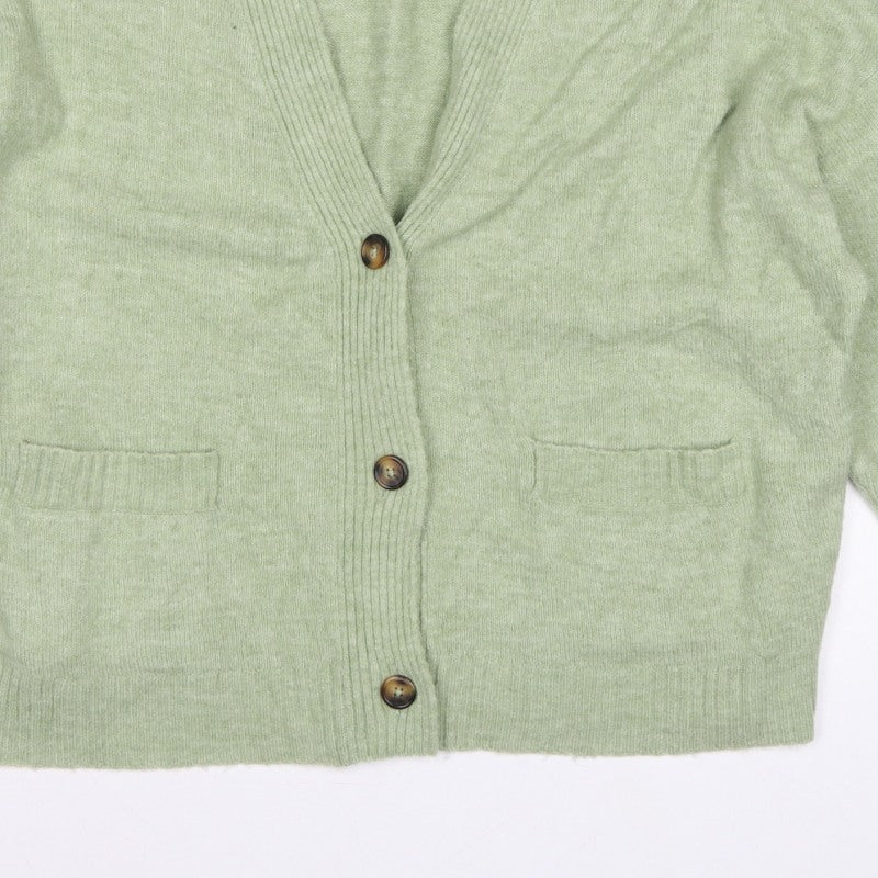 Monki Women Green XS V-Neck Button Knit Cardigan Pockets