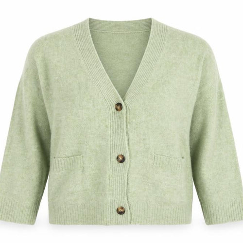 Monki Women Green XS V-Neck Button Knit Cardigan Pockets