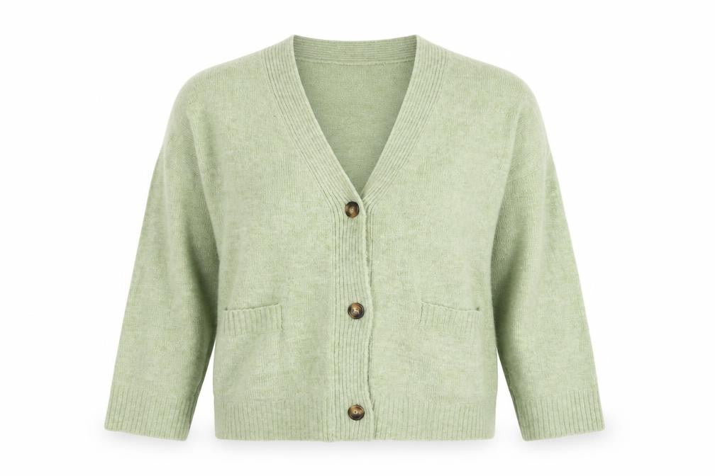 Monki Women Green XS V-Neck Button Knit Cardigan Pockets