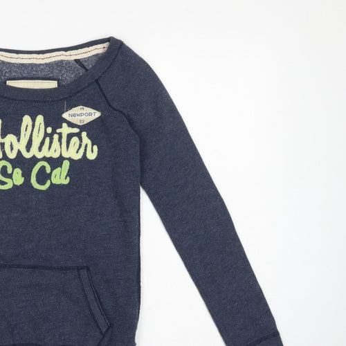 Hollister Women’s Blue XS Graphic Logo Pullover Sweatshirt Pocket
