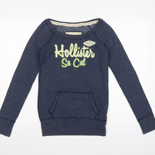 Hollister Women’s Blue XS Graphic Logo Pullover Sweatshirt Pocket