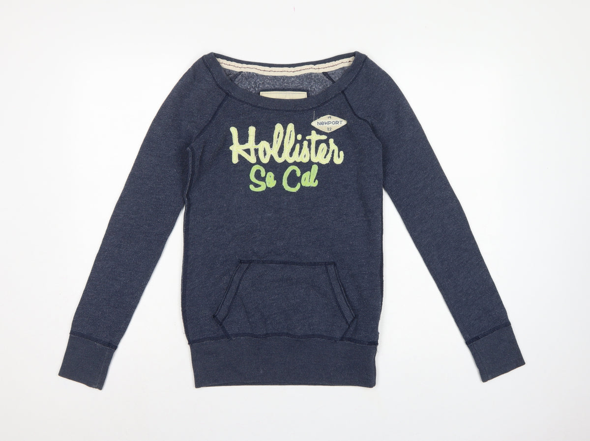 Hollister Women’s Blue XS Graphic Logo Pullover Sweatshirt Pocket