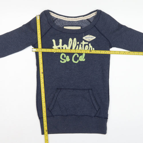 Hollister Women’s Blue XS Graphic Logo Pullover Sweatshirt Pocket