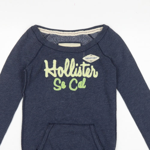 Hollister Women’s Blue XS Graphic Logo Pullover Sweatshirt Pocket