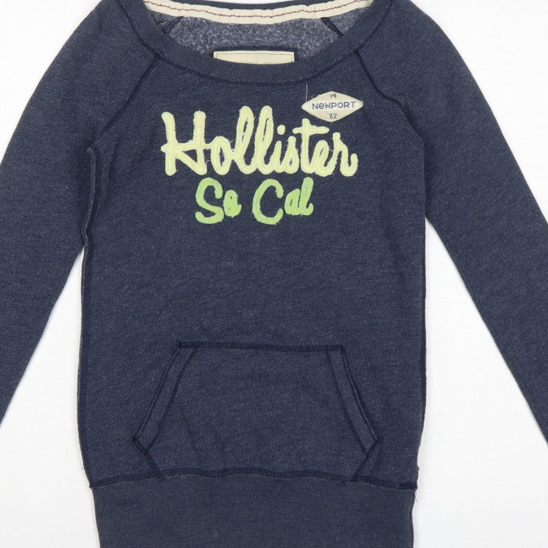 Hollister Women’s Blue XS Graphic Logo Pullover Sweatshirt Pocket
