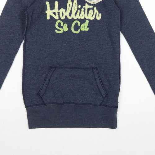 Hollister Women’s Blue XS Graphic Logo Pullover Sweatshirt Pocket