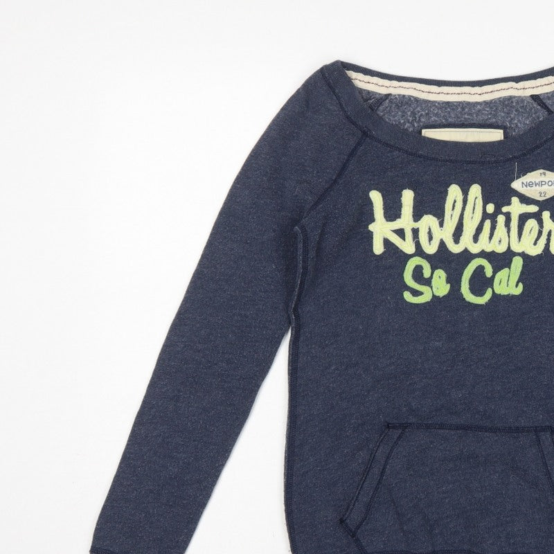 Hollister Women’s Blue XS Graphic Logo Pullover Sweatshirt Pocket