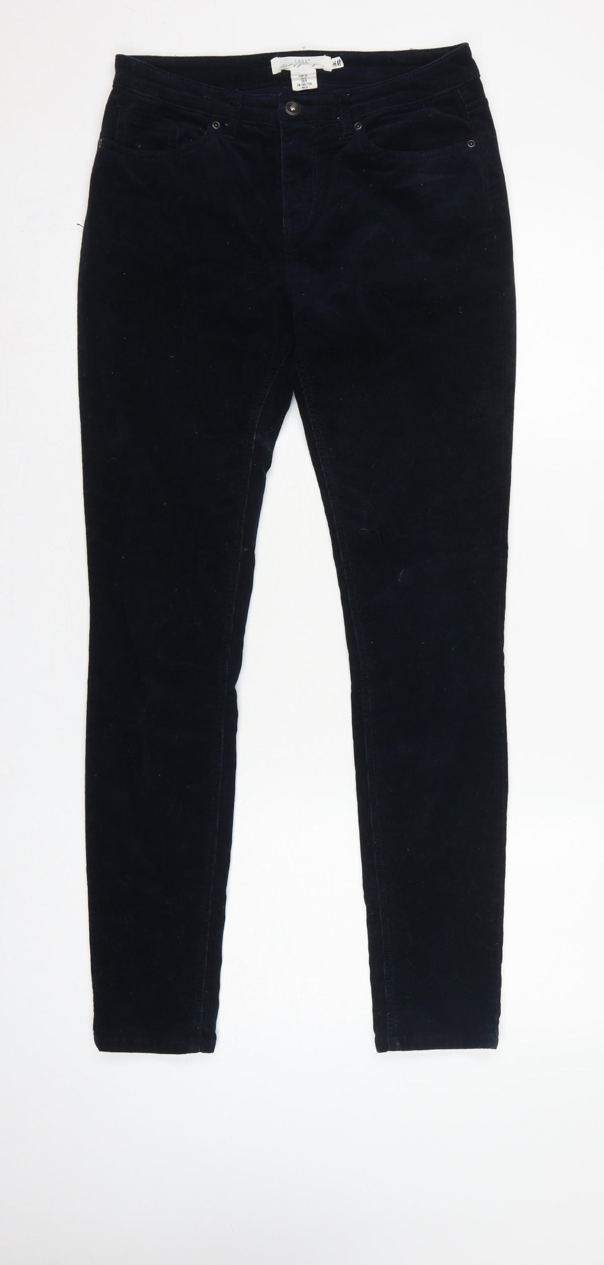 H&M L.O.G.G. Women Blue Corduroy Skinny Trousers Size 10