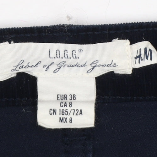 H&M L.O.G.G. Women Blue Corduroy Skinny Trousers Size 10