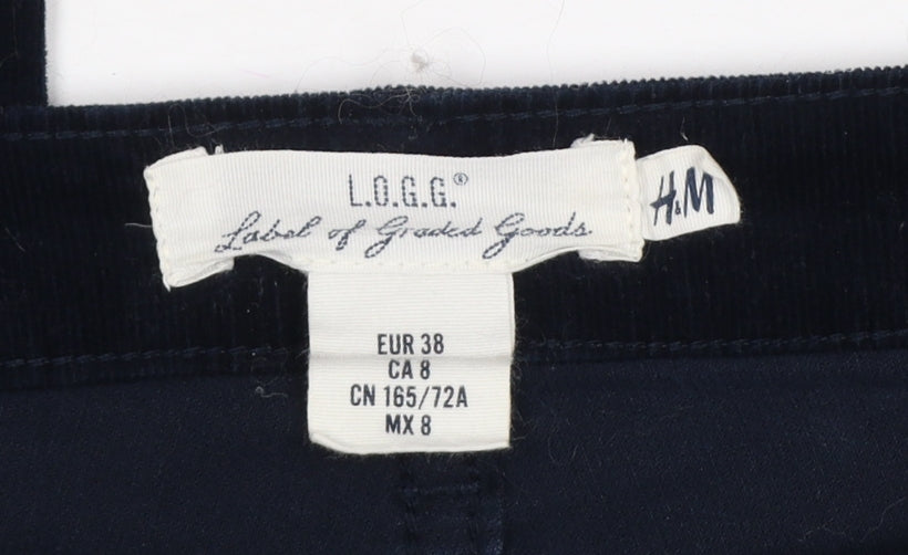 H&M L.O.G.G. Women Blue Corduroy Skinny Trousers Size 10