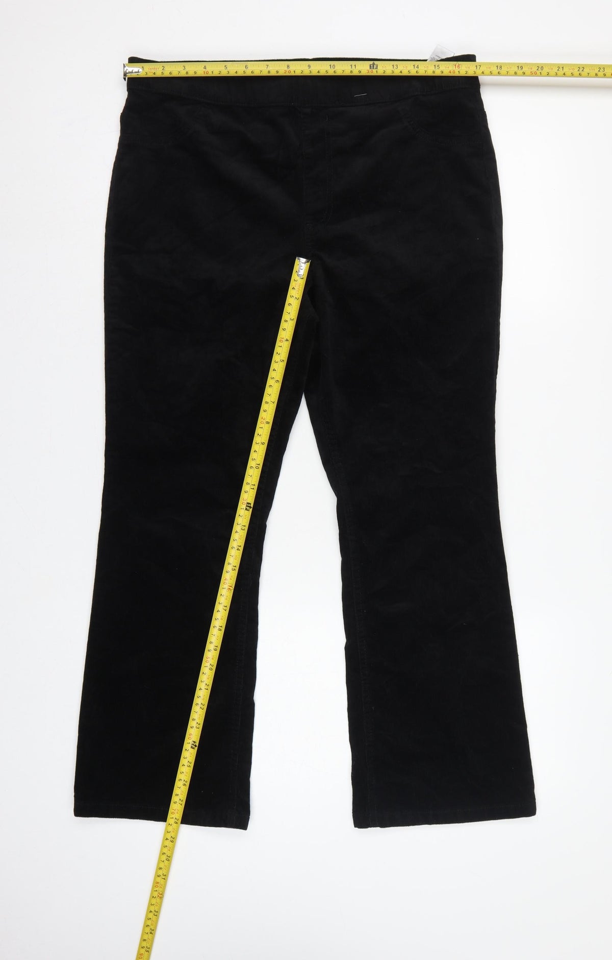 Marks & Spencer Women Black UK 16 Short Bootcut Stretch Corduroy Trousers