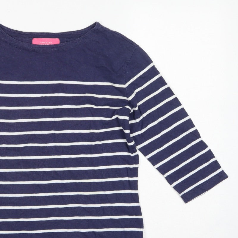 Charles Tyrwhitt Women’s Blue UK 10 Striped Jersey 3/4 Sleeve T-Shirt