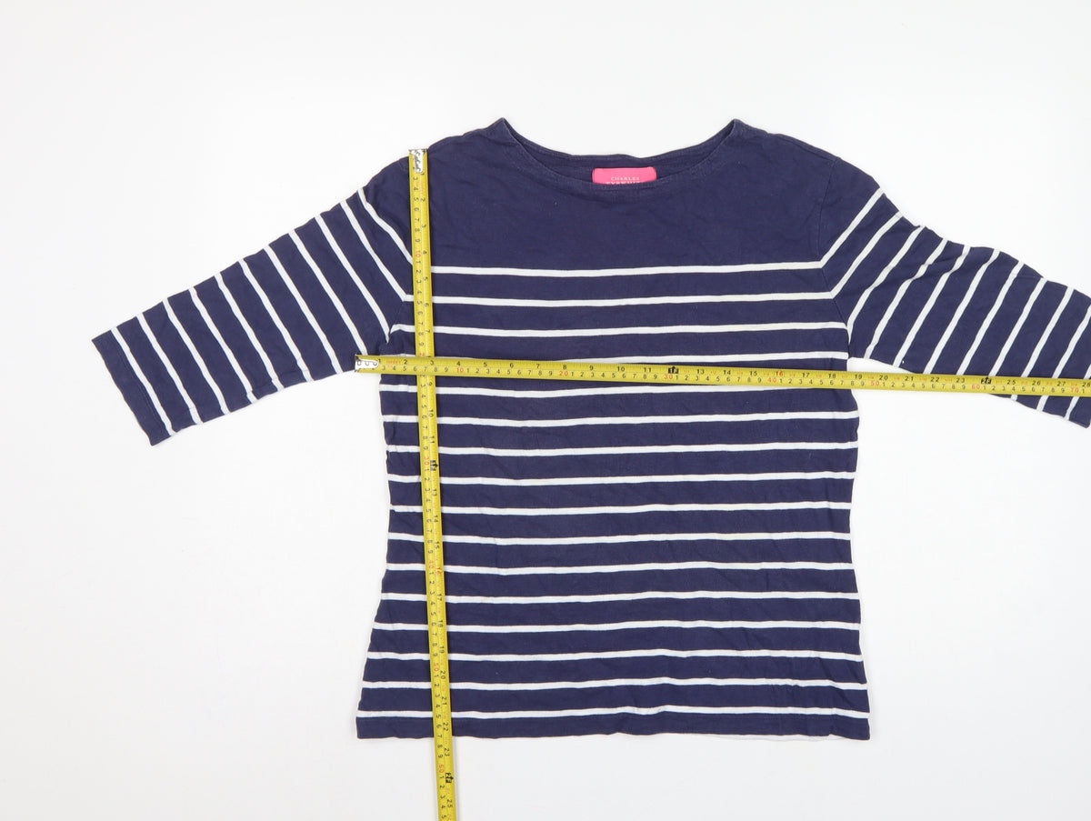 Charles Tyrwhitt Women’s Blue UK 10 Striped Jersey 3/4 Sleeve T-Shirt