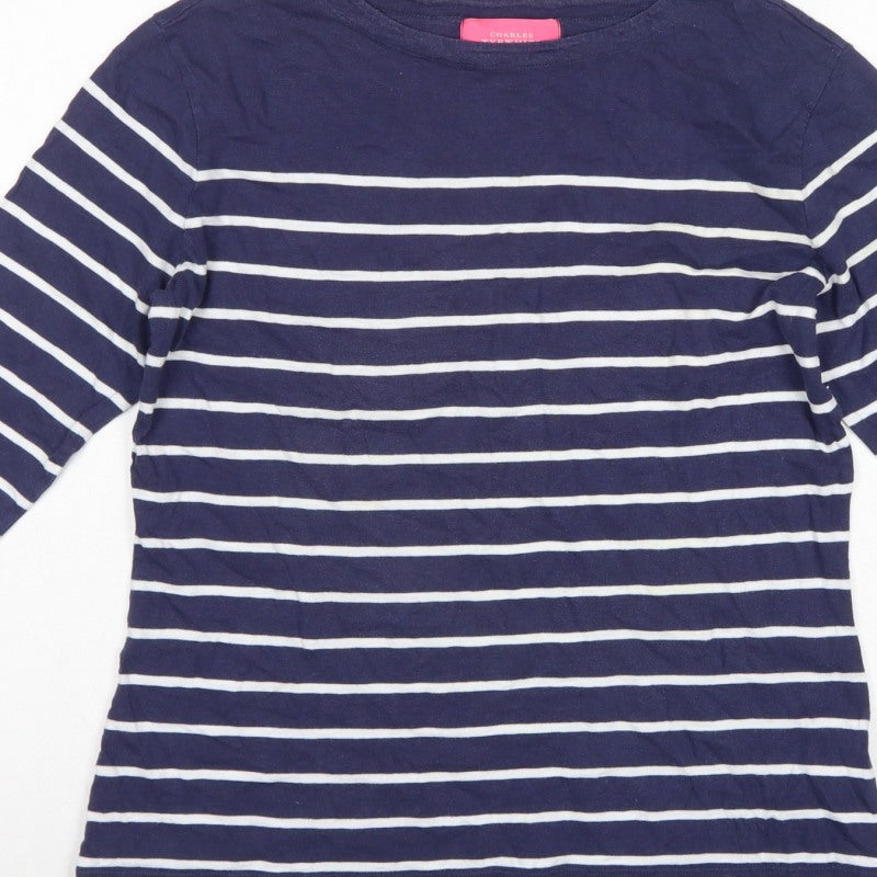 Charles Tyrwhitt Women’s Blue UK 10 Striped Jersey 3/4 Sleeve T-Shirt