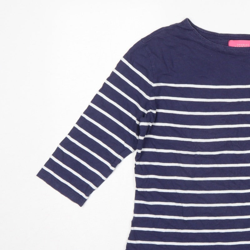 Charles Tyrwhitt Women’s Blue UK 10 Striped Jersey 3/4 Sleeve T-Shirt