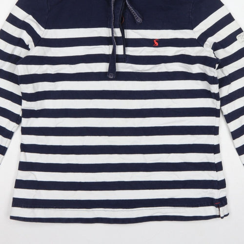 Joules Women Blue Stripe UK 14 Henley Button Neck Sweatshirt
