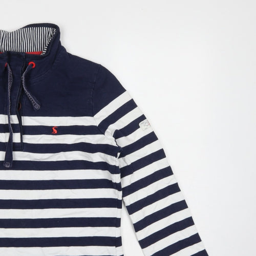 Joules Women Blue Stripe UK 14 Henley Button Neck Sweatshirt