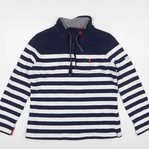 Joules Women Blue Stripe UK 14 Henley Button Neck Sweatshirt