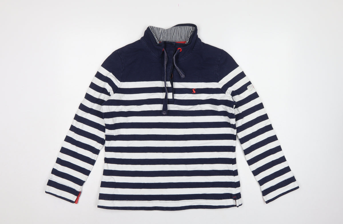 Joules Women Blue Stripe UK 14 Henley Button Neck Sweatshirt