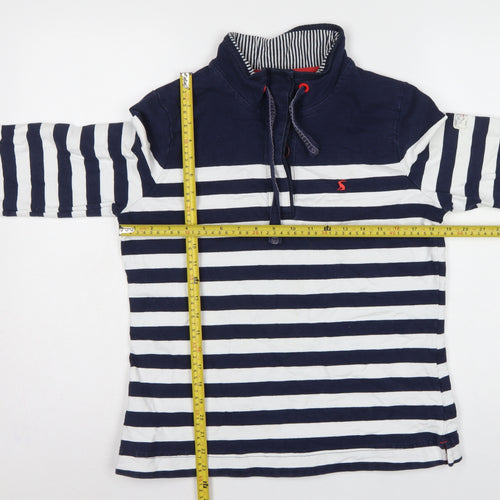 Joules Women Blue Stripe UK 14 Henley Button Neck Sweatshirt