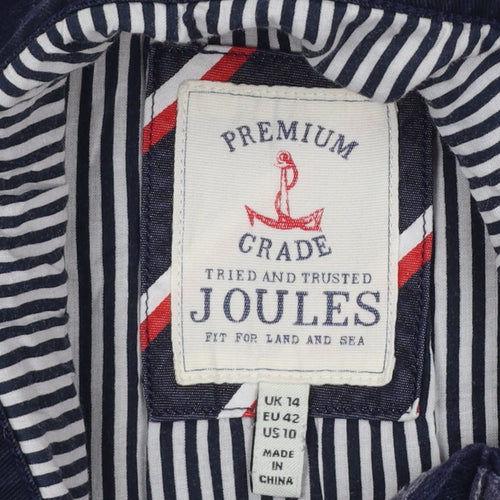Joules Women Blue Stripe UK 14 Henley Button Neck Sweatshirt