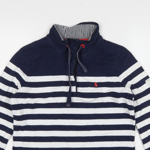 Joules Women Blue Stripe UK 14 Henley Button Neck Sweatshirt
