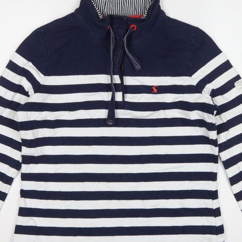 Joules Women Blue Stripe UK 14 Henley Button Neck Sweatshirt