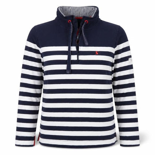 Joules Women Blue Stripe UK 14 Henley Button Neck Sweatshirt