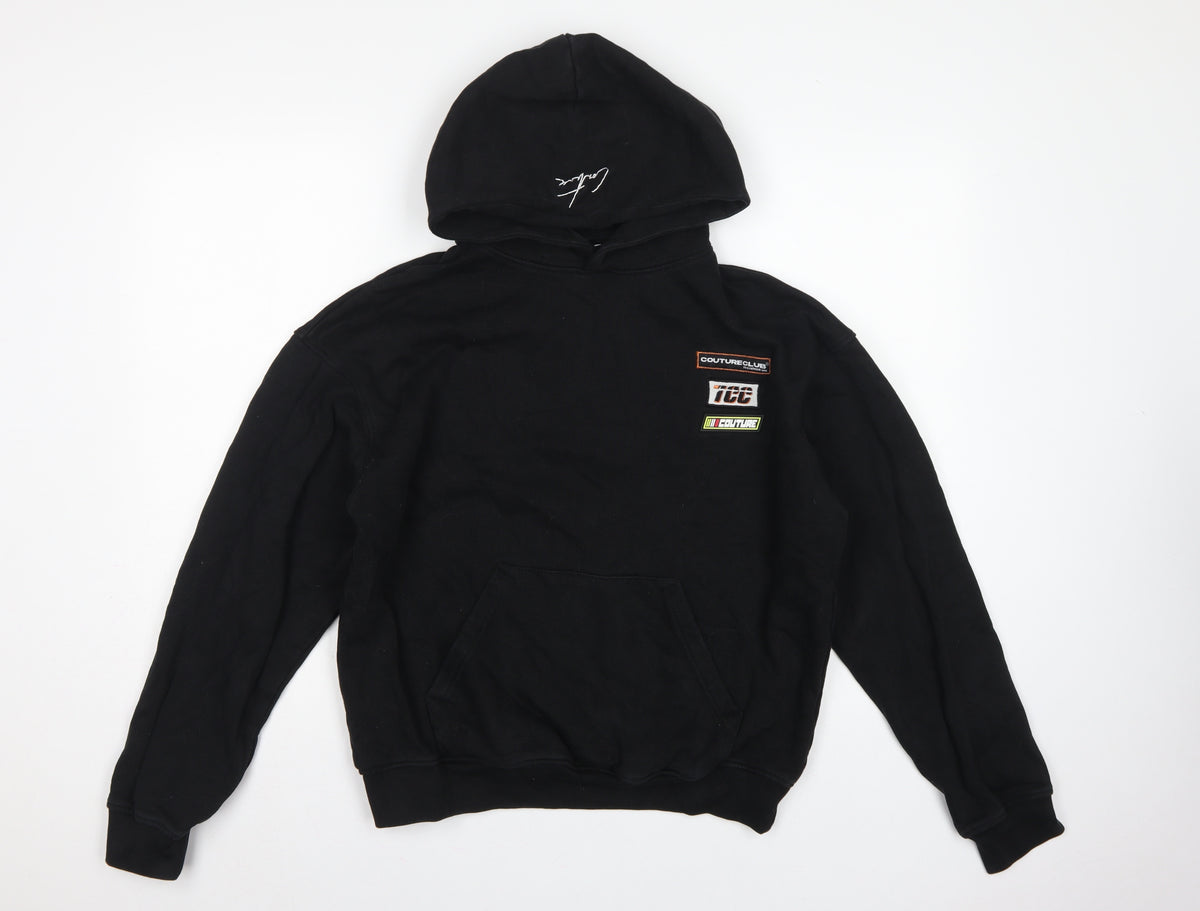Back view of Couture Women’s Black XS Pullover Hoodie Embroidered Logo Pockets