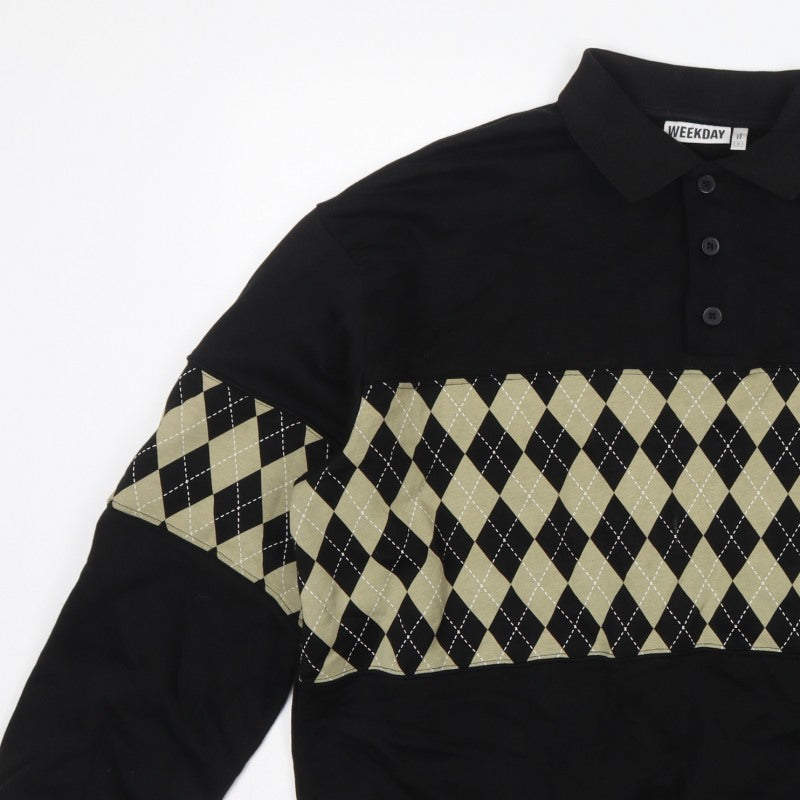 Weekday Men’s Black M Argyle Henley Collared Sweatshirt