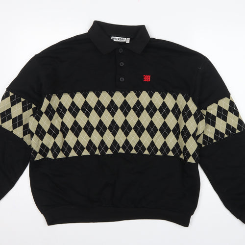 Weekday Men’s Black M Argyle Henley Collared Sweatshirt