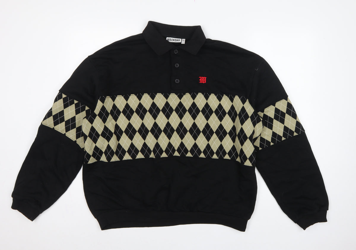 Weekday Men’s Black M Argyle Henley Collared Sweatshirt