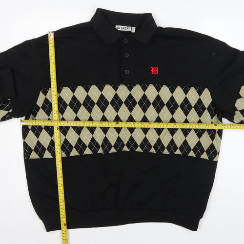 Weekday Men’s Black M Argyle Henley Collared Sweatshirt