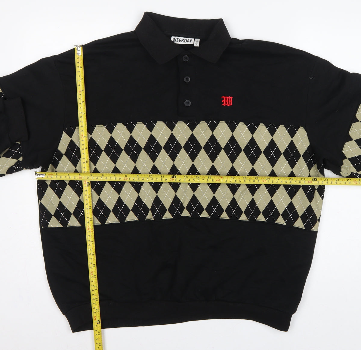 Weekday Men’s Black M Argyle Henley Collared Sweatshirt