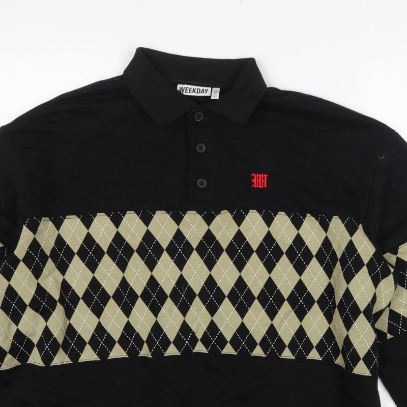 Weekday Men’s Black M Argyle Henley Collared Sweatshirt