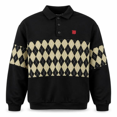 Weekday Men’s Black M Argyle Henley Collared Sweatshirt