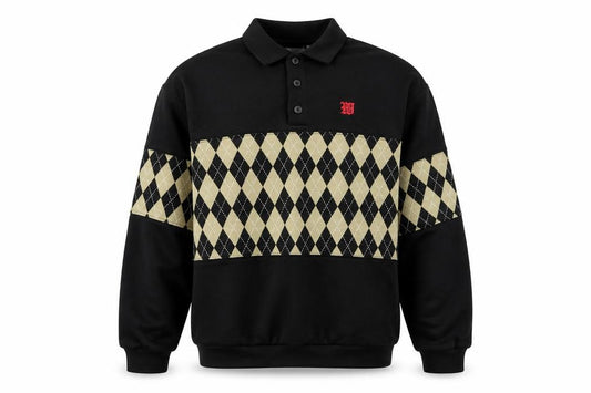 Weekday Men’s Black M Argyle Henley Collared Sweatshirt