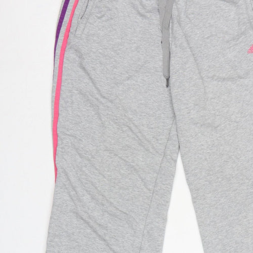 Adidas Women Grey UK 18 3 Stripe Fleece Jogger Sweatpants