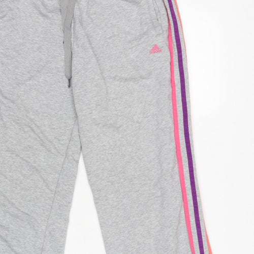 Adidas Women Grey UK 18 3 Stripe Fleece Jogger Sweatpants