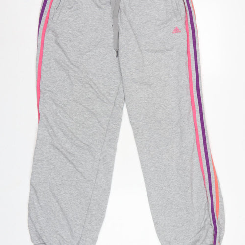 Adidas Women Grey UK 18 3 Stripe Fleece Jogger Sweatpants