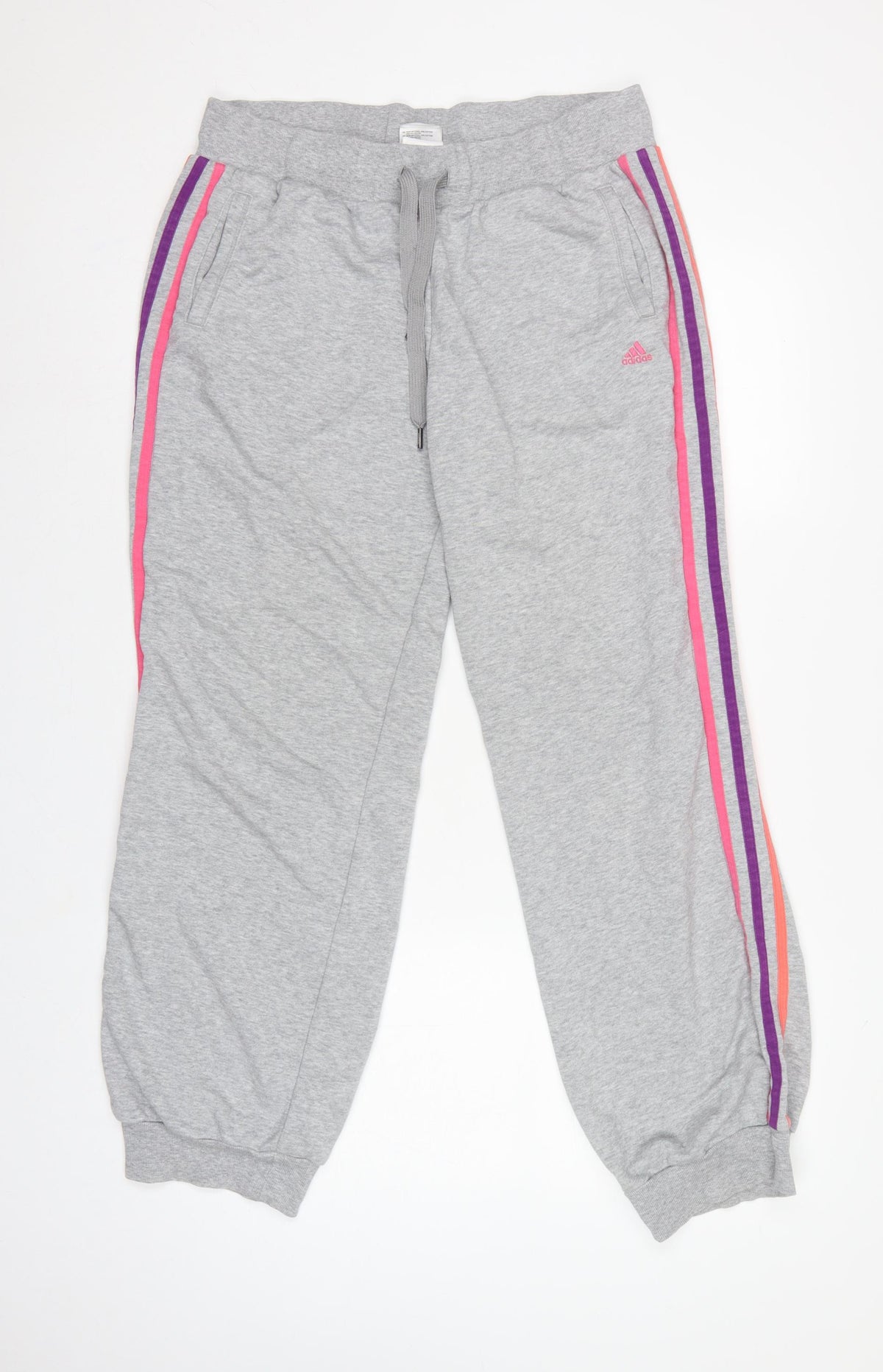 Adidas Women Grey UK 18 3 Stripe Fleece Jogger Sweatpants