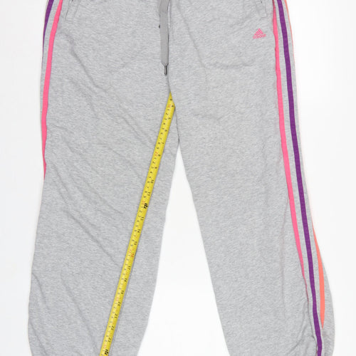 Adidas Women Grey UK 18 3 Stripe Fleece Jogger Sweatpants